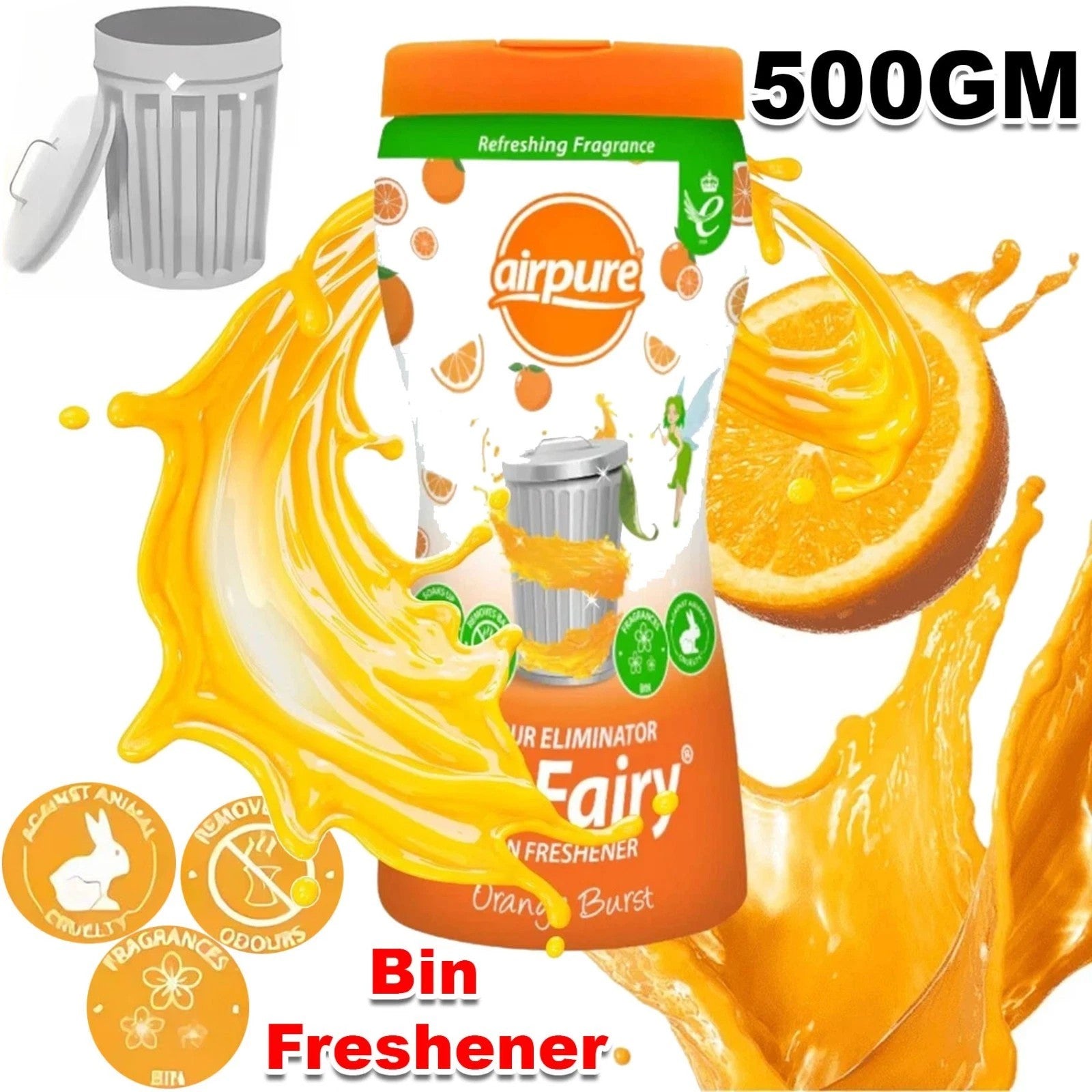 12 x Airpure Bin Fairy Freshener Odour Eliminator Orange Burst 500g