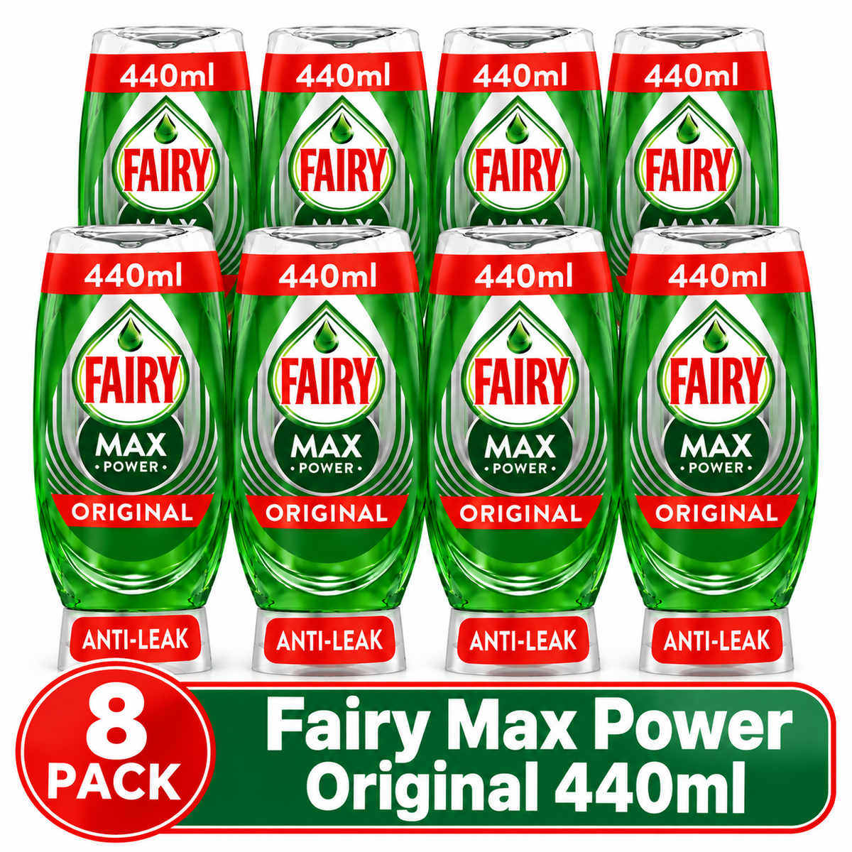8 x Fairy Max Power Washing Up Liquid Original 440ml