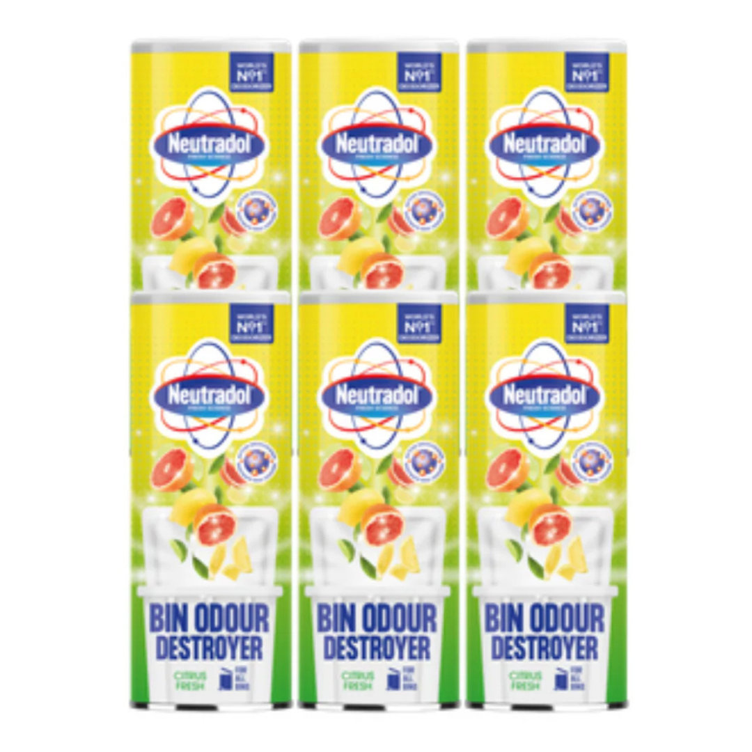 6 x Neutradol Dustbin Odour Destroyer Citrus 350g – Powerful Bin Freshener Eliminates Odours, Long-Lasting Citrus Fragrance