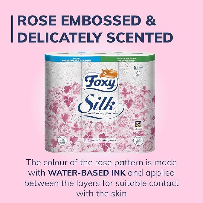Foxy Silk | Toilet Paper 200 Sheets x 45 Rolls | 3 Ply High Thickness | Recyclable Packaging Made with Recycled Plastic