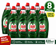 8 x Fairy Platinum Washing Up Liquid 820ml – 3X Faster Grease Cleaning, Powerful Dishwashing Liquid, Original Formula