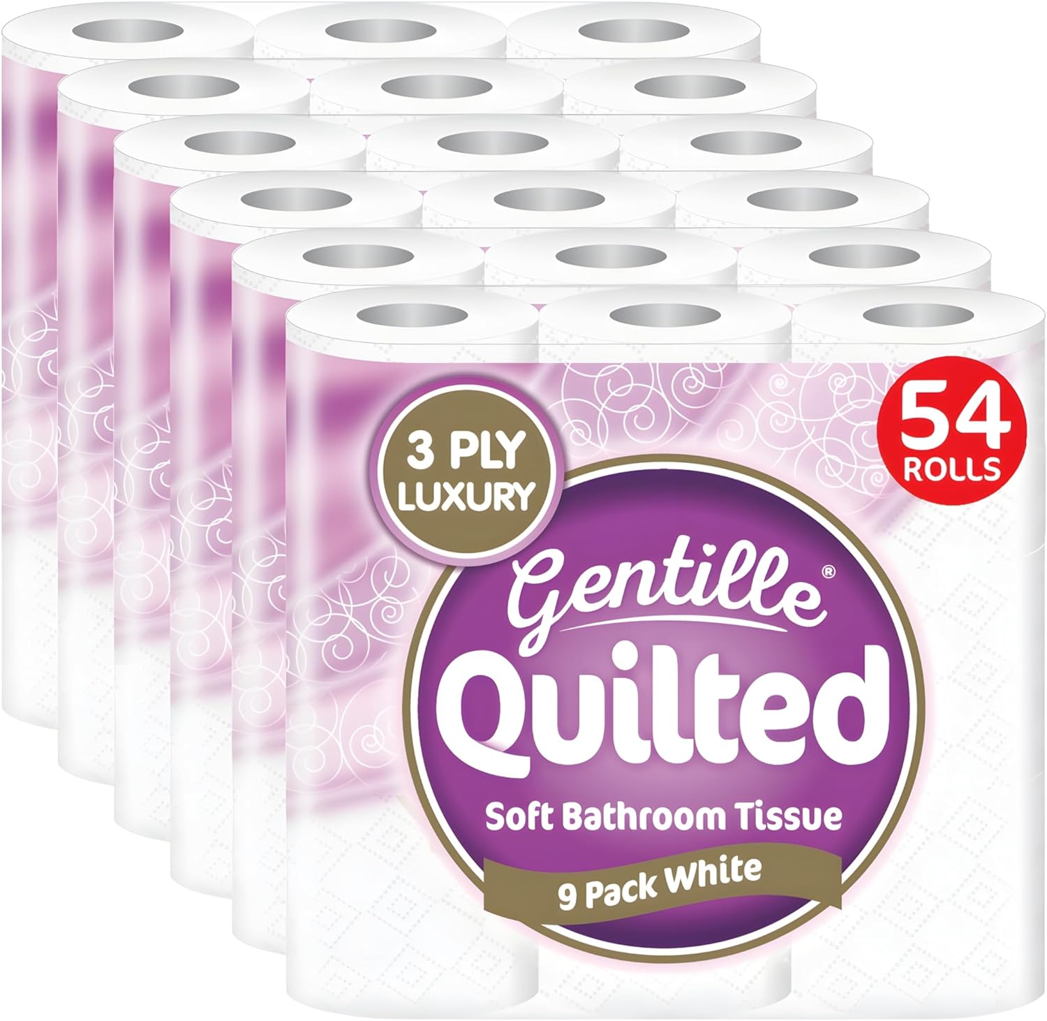  Pallet 48 x Gentille Quilted 3ply Toilet Rolls - 6 Packs of 9 (54 Rolls) - Premium Quality Tissue Online - Product Image