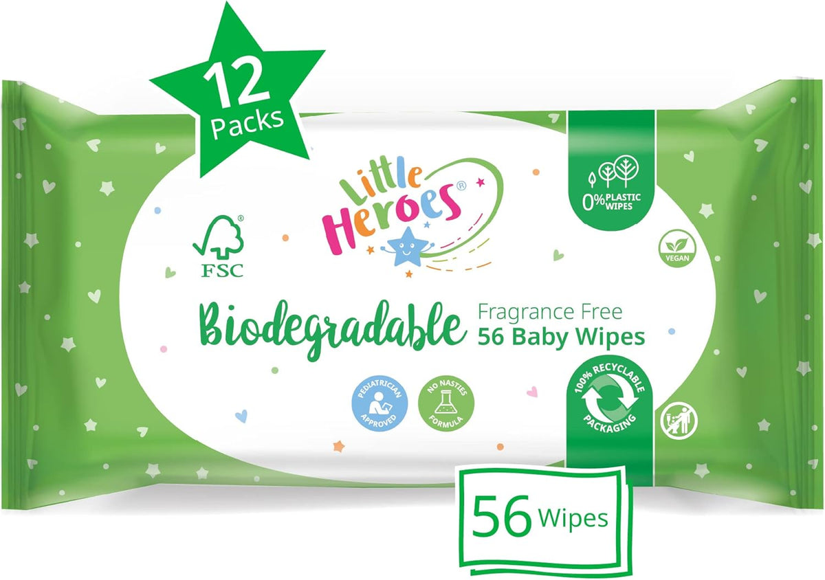 12 x Little Heroes Biodegradable Lightly Fragranced 56 Wipes