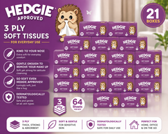 21 x Hedgie Soft Facial Tissue Box 64 Sheets 3 Ply Family Size Napkin (40p per Box)
