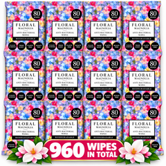 12 x Floral Magnolia Anti-Bacterial Wipes 80 Wipes – Biodegradable, Plastic & Bleach Free