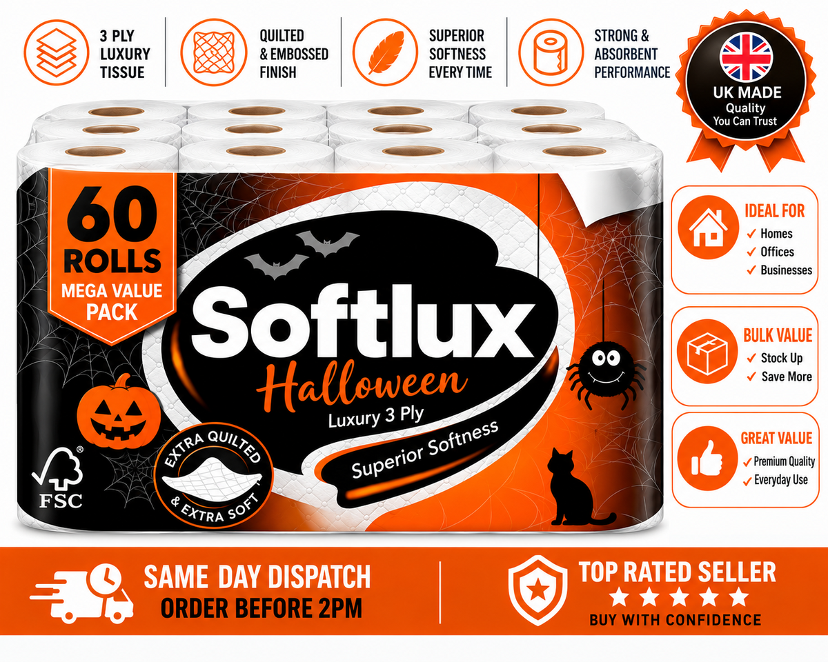 60 Softlux Halloween Luxury 3 Ply Quilted Toilet Rolls| Extra Soft & Strong Premium Toilet Tissue