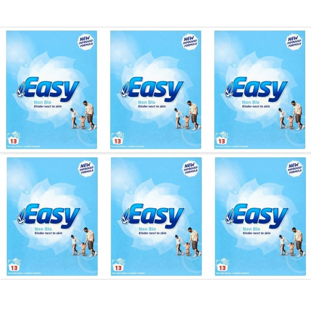 6 x Easy Laundry Powder 13w Non Bio 884g