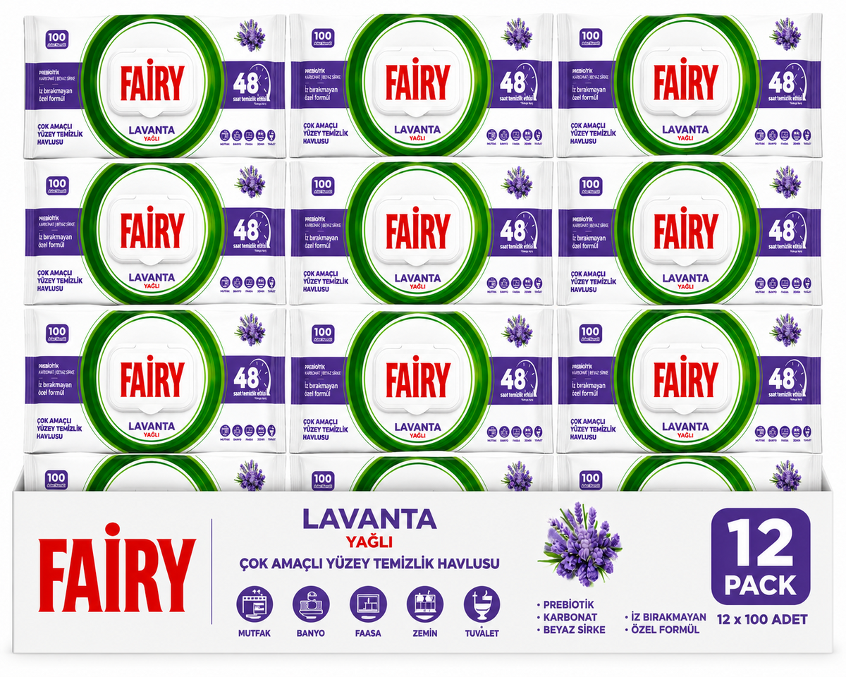 12 x Fairy Multi Surface Wipes Lavender 100 pack
