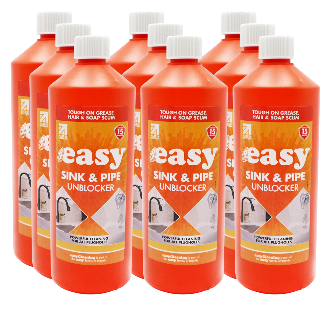9 x Easy Sink & Pipe Unblocker 1Litre - Powerful Cleaning