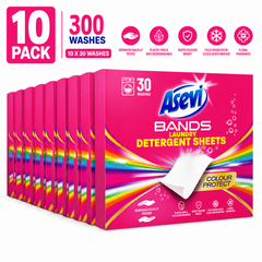 10 x Asevi Bands Laundry Detergent Sheets Colour Protect 30s
