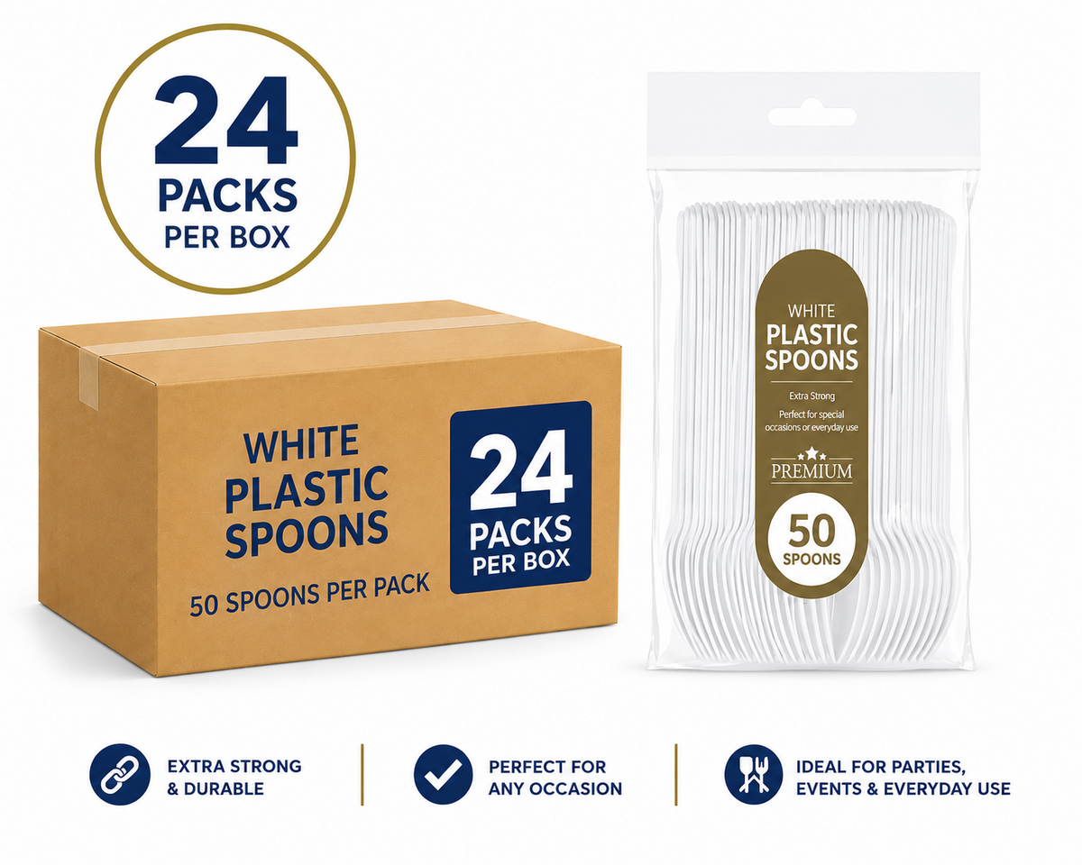 24 x All Seasons White Plastic Spoons 50 Pack