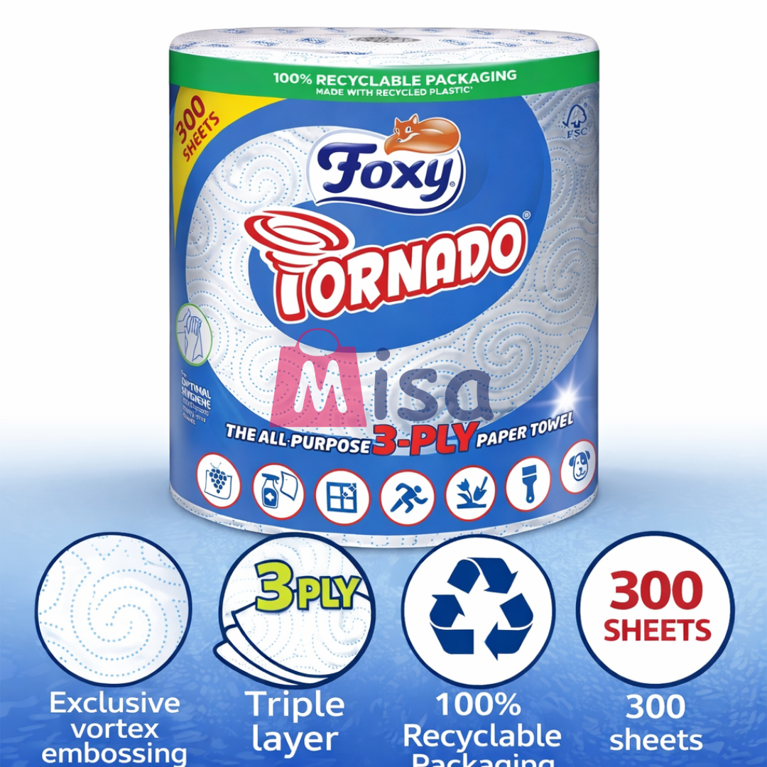 Foxy Tornado | 6 Rolls | 300 Sheets per roll | 3-ply Universal Roll | 100% FSC® Certified Paper | 100% Recyclable Packaging