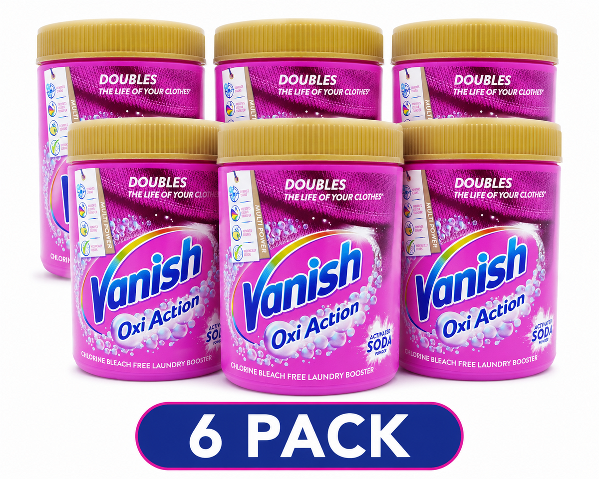 6 x Vanish Gold Oxi Action Stain Remover Powder 1kg – Powerful Multi-Purpose Laundry Booster for Whites & Colours | Removes Tough Stains & Odours