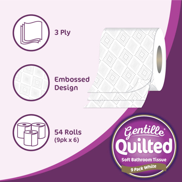  Pallet 48 x Gentille Quilted 3ply Toilet Rolls - 6 Packs of 9 (54 Rolls) - Premium Quality Tissue Online - Product Image