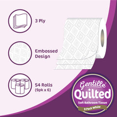  Pallet 48 x Gentille Quilted 3ply Toilet Rolls - 6 Packs of 9 (54 Rolls) - Premium Quality Tissue Online - Product Image
