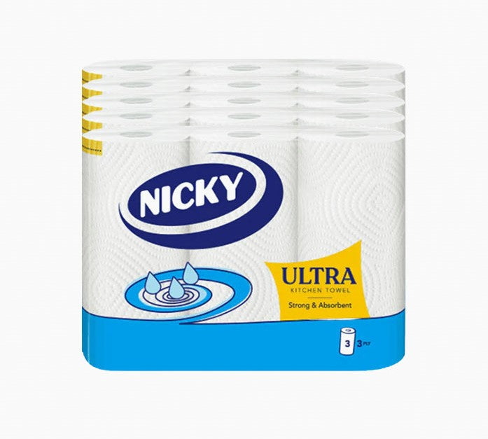 Pallet Deal: 72 x Nicky Ultra 3 Ply Kitchen Roll (3 Rolls X 5 Packs)