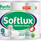 Pallet Deal: 48 x Softlux Purffs Aloe Vera 3 Ply Quality Soft Bathroom 45 Toilet Rolls (9 Rolls x 5)