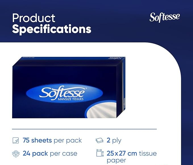 Softy Mansize Tissues 100 Sheets 2 Ply Tissues 24 Pack Per Case