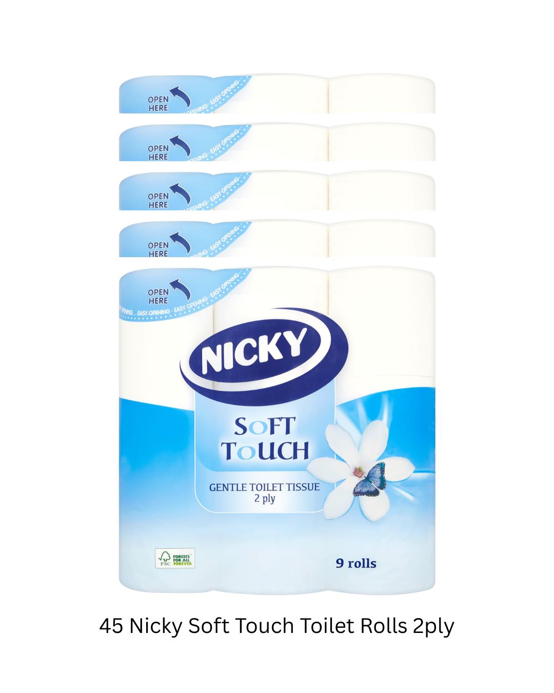 Nicky Soft Touch Toilet Rolls – 2-Ply, 45-Roll Value Pack
