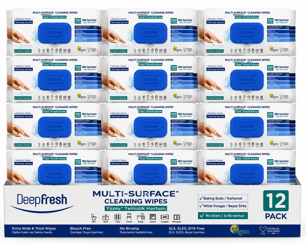 12 x Deep Fresh Multi Surface Cleaning Wet Wipes (1 x 100 Pcs)