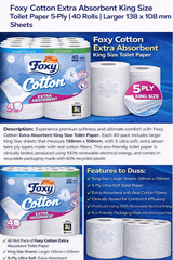 Foxy Cotton 5-Ply Toilet Paper – 40 Rolls (120 Sheets/Roll) | Extra Soft, Super Absorbent & FSC® Certified