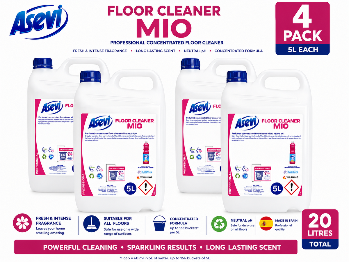 4 x Asevi Professional Concentrated Floor Cleaner Mio 5L - 20L Total