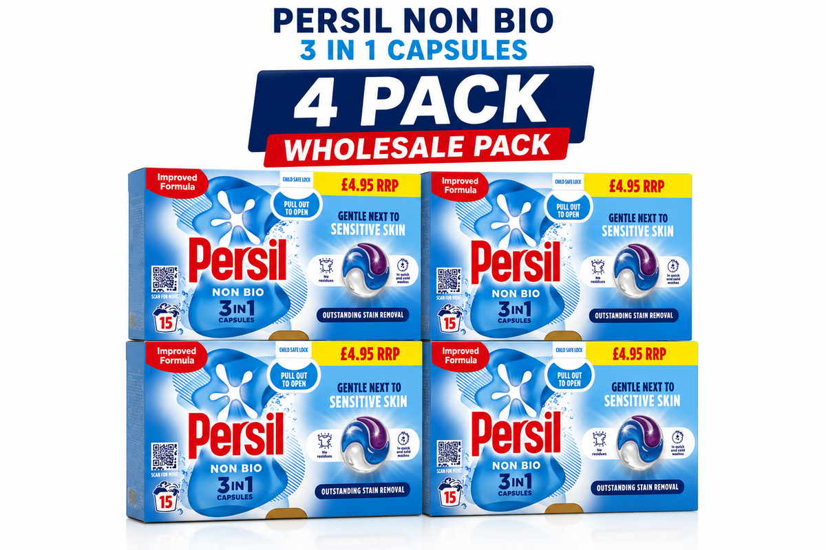 4 x Persil Non Bio 3-in-1 Washing Capsules (15 Washes) – Gentle on Sensitive Skin, Tough on Stains