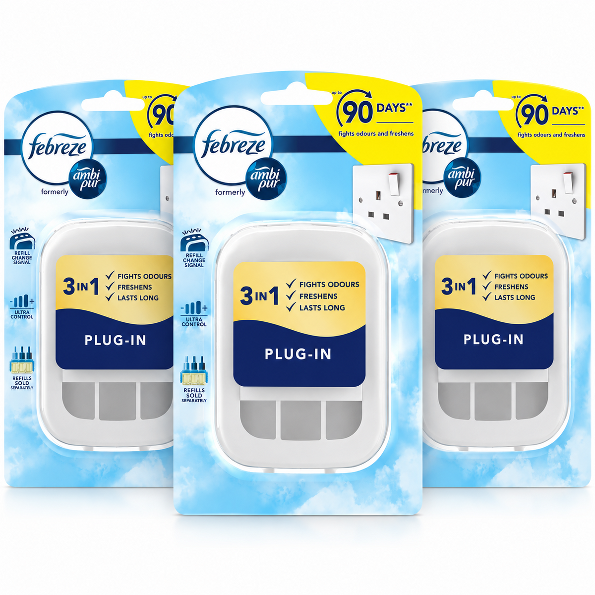 3 x Febreze Ambi Pur 3Volution Plug-In Air Freshener Device Only – For 3Volution Refills