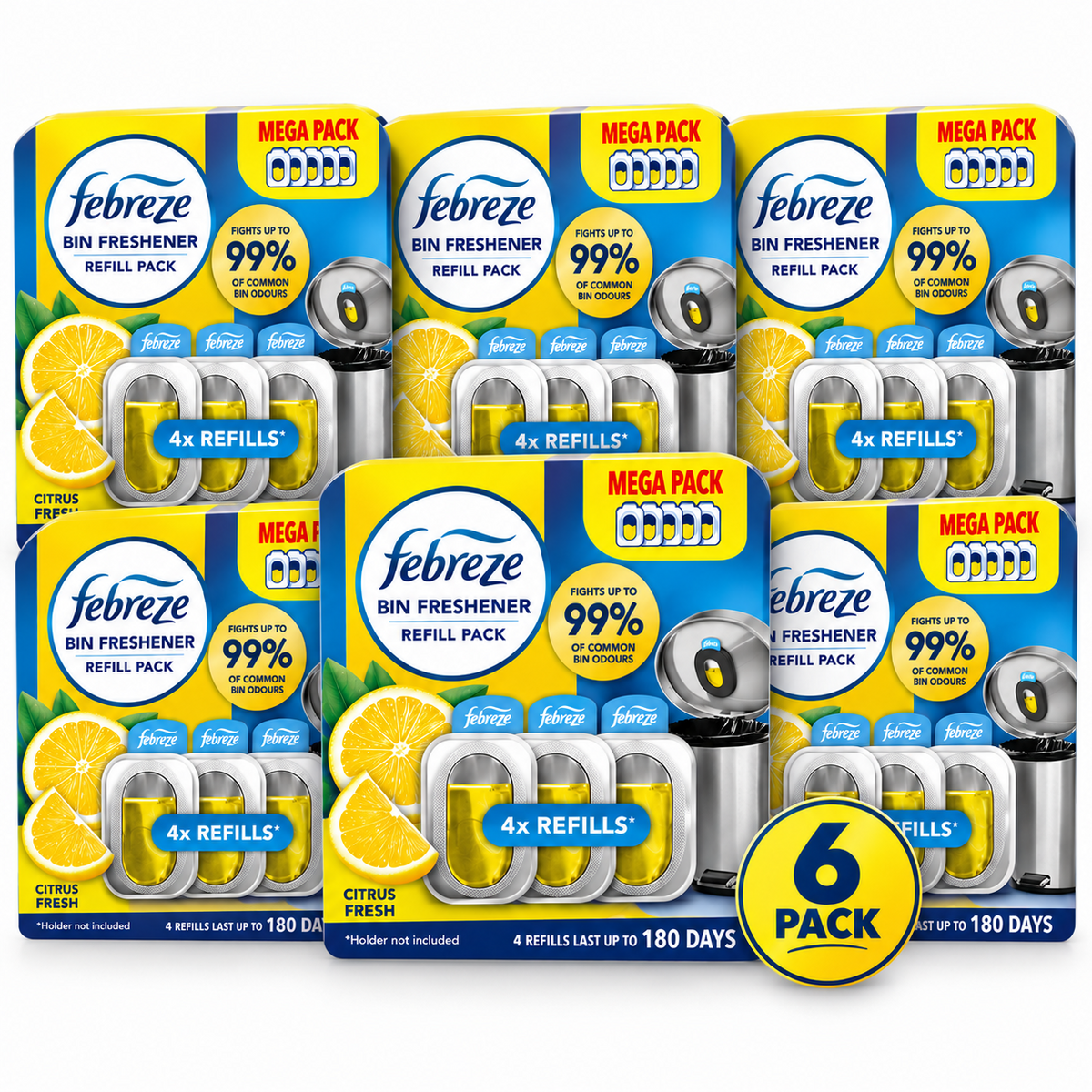 6 x Febreze Bin Freshener Refill Pack Citrus Fresh – 4 Refills – Up to 180 Days Freshness