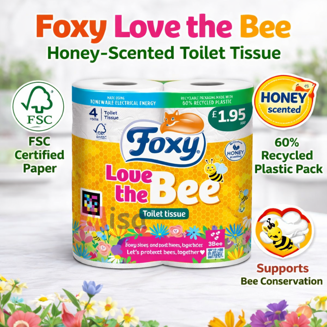 Foxy Love The Bee 2 Ply Toilet Roll (40 Rolls) | 170 Sheets Per Roll | Pure Cellulose | Clinicallt Tested | Absorbent & Resistant | Honey Core Scented