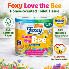 Foxy Love The Bee 2 Ply Toilet Roll (40 Rolls) | 170 Sheets Per Roll | Pure Cellulose | Clinicallt Tested | Absorbent & Resistant | Honey Core Scented