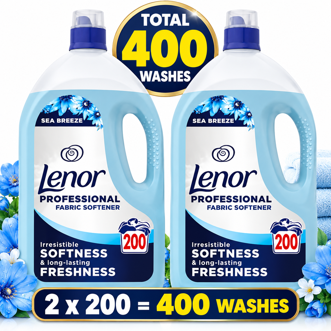 2 × Lenor Professional Fabric Conditioner – Sea Breeze, 4 L Each (200 Washes) – Bulk Pack