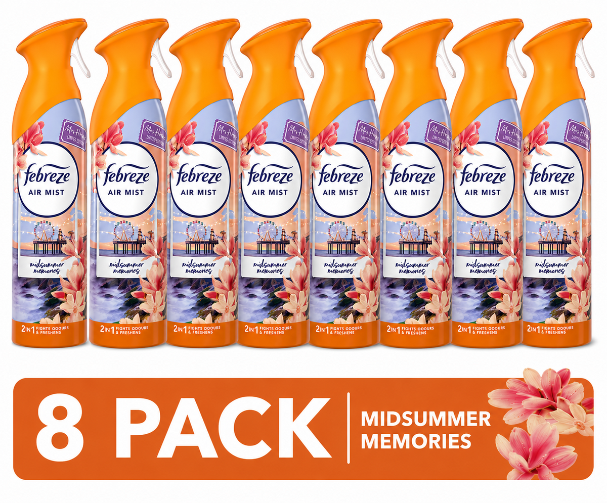 8 x Febreze Air Mist Midsummer Memories Air Freshener Spray 185ml