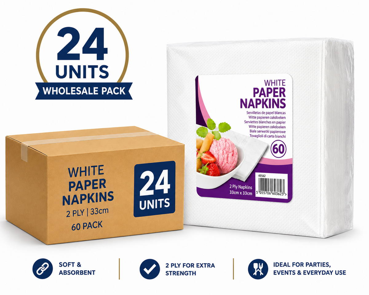 24 x All Seasons 2 Ply White Paper Napkins 33cm – 60 Pack