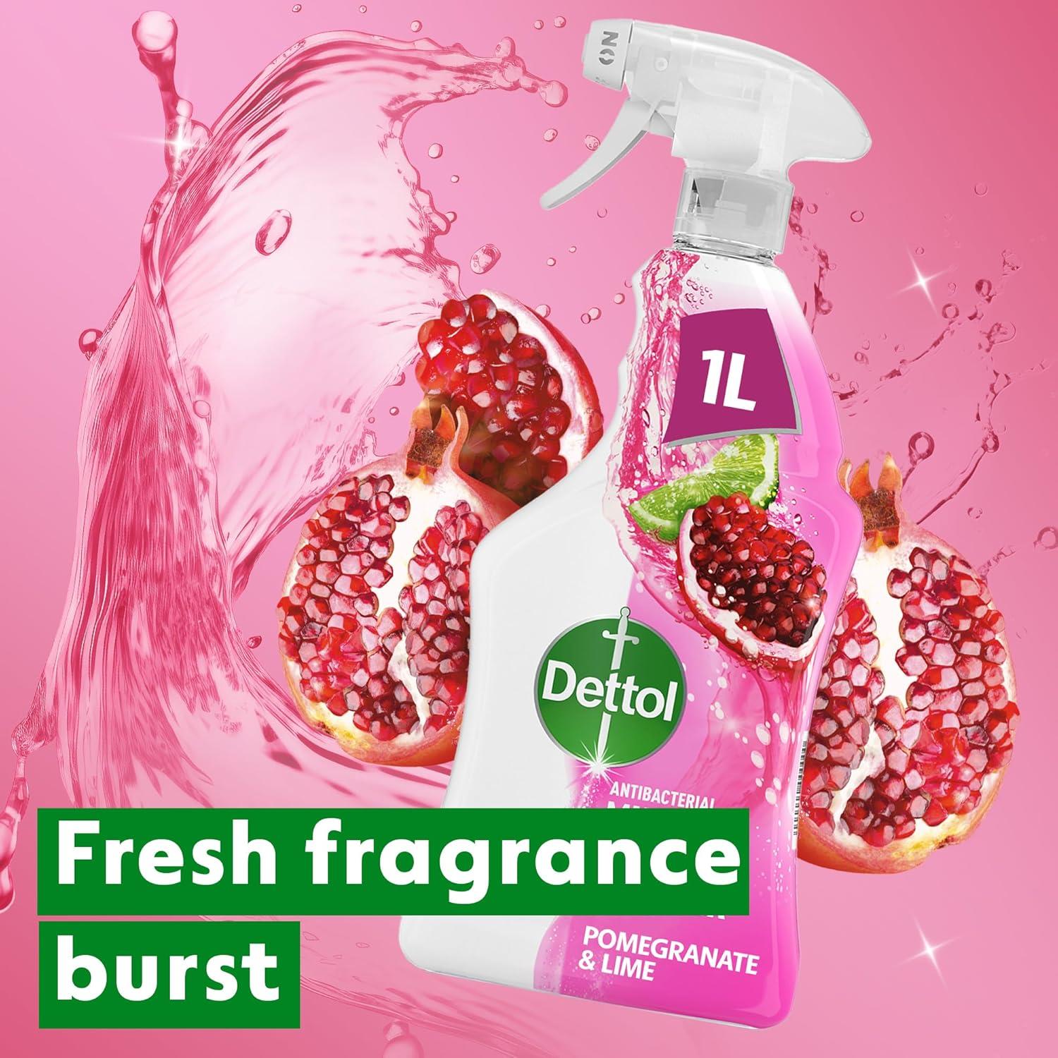 6 x Dettol Power and Fresh Pomegranate and Lime Multi Purpose Spray 1000ml