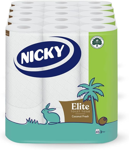 Nicky Elite Coconut 3ply 45 Rolls (9pk x 5)
