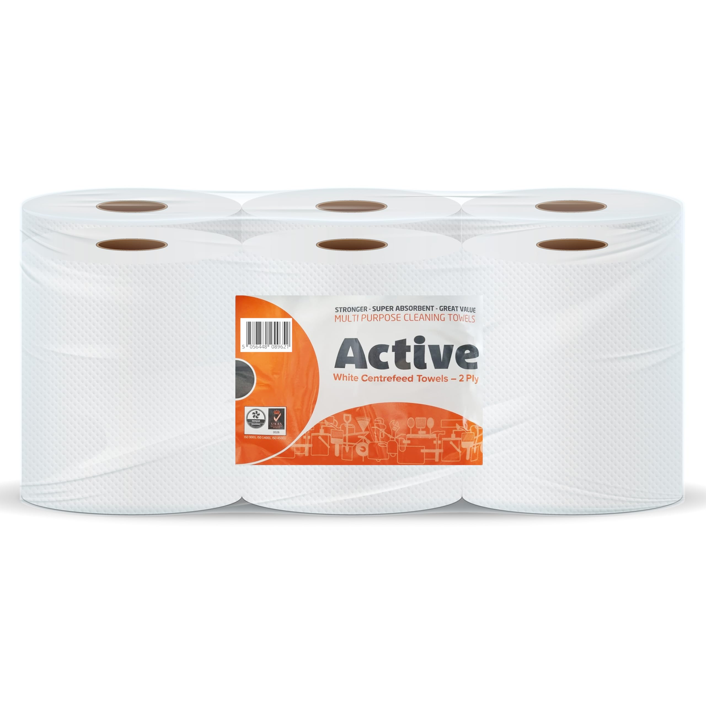 White Active Centerfeed 166mm x 300 Sheets Embossed 2 Ply (1x6)