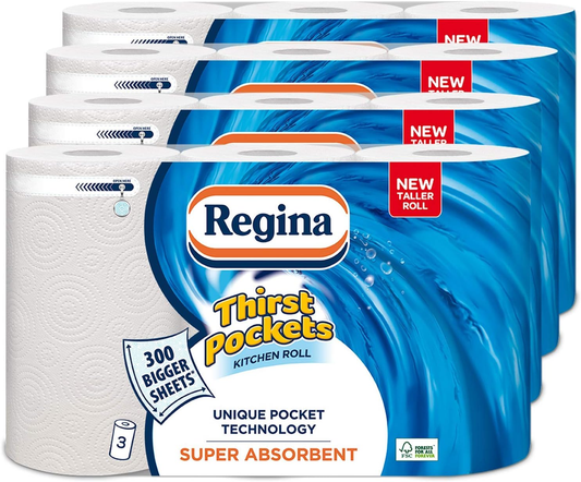 Regina Thirst Pocket Kitchen Towel 2 Ply 12 Rolls (3x4)