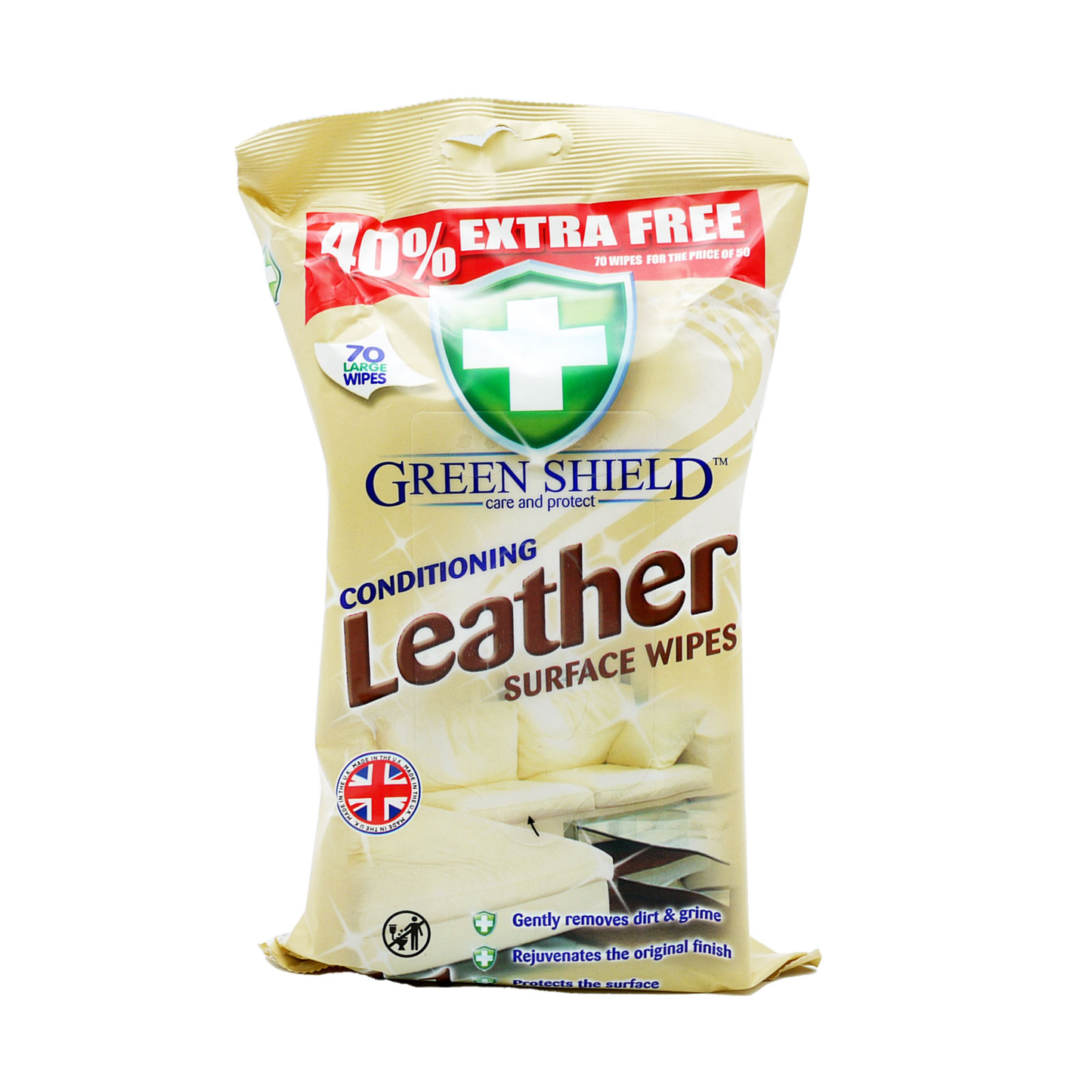 Green Shield Conditioning Leather Surface 70 Wipes 12 Packs