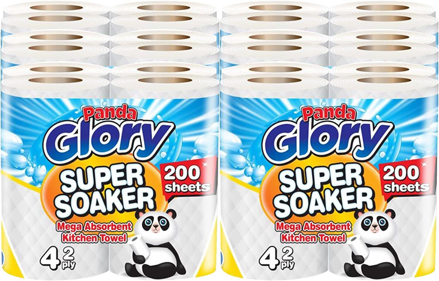 24 Rolls Panda Glory Super Soaker 2 PLY Mega Absorbent Kitchen Towel (4x6)