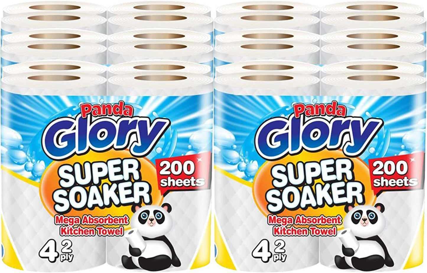 24 Rolls Panda Glory Super Soaker 2 PLY Mega Absorbent Kitchen Towel (4x6)