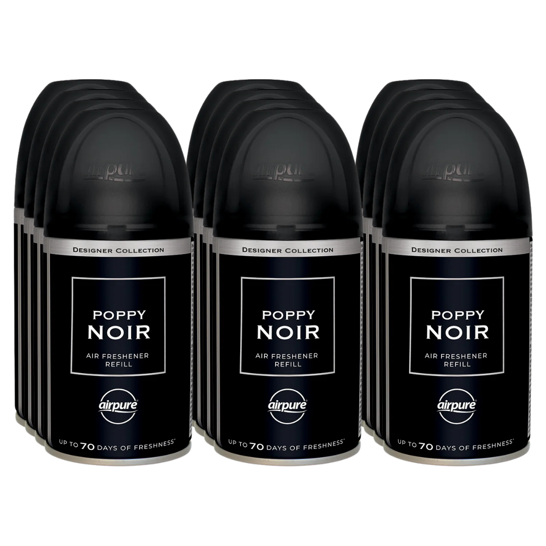 12 x Airpure Designer Collection Refills Poppy Noir 250ml (Compatible with Airpure and AirWick Machines)