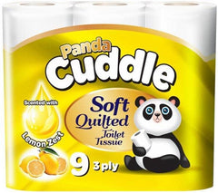 Pallet Deal: 48 x 45 Panda Cuddle Lemon Soft Quilted 3 Ply Toilet Tissue Rolls (9 Rolls x 5)