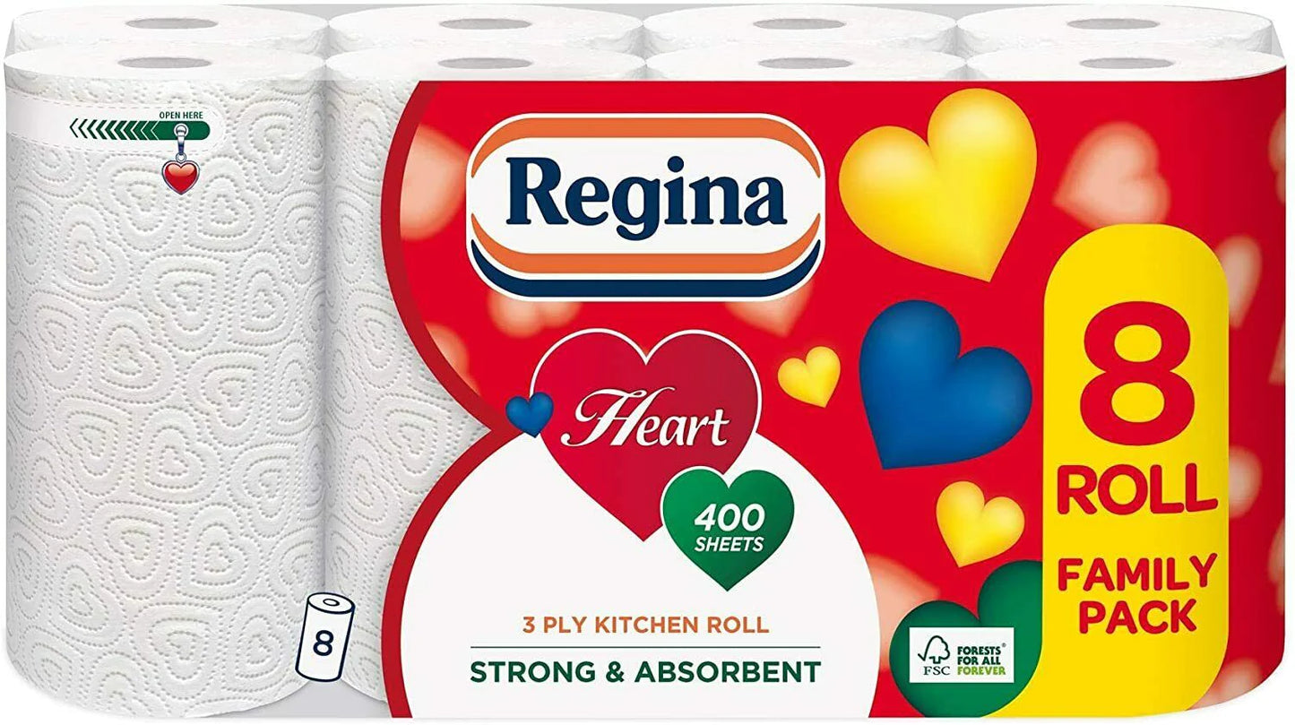 Regina Heart 3 Ply Kitchen Towel 24 Rolls (3X8)