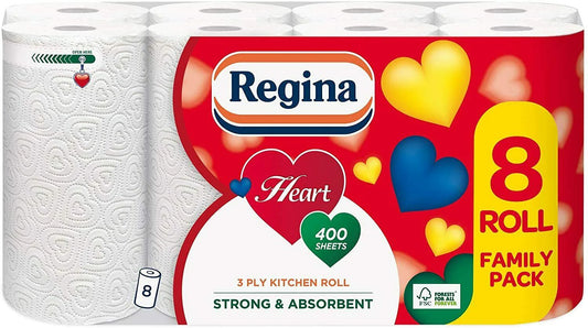 Regina Heart 3 Ply Kitchen Towel 24 Rolls (3X8)